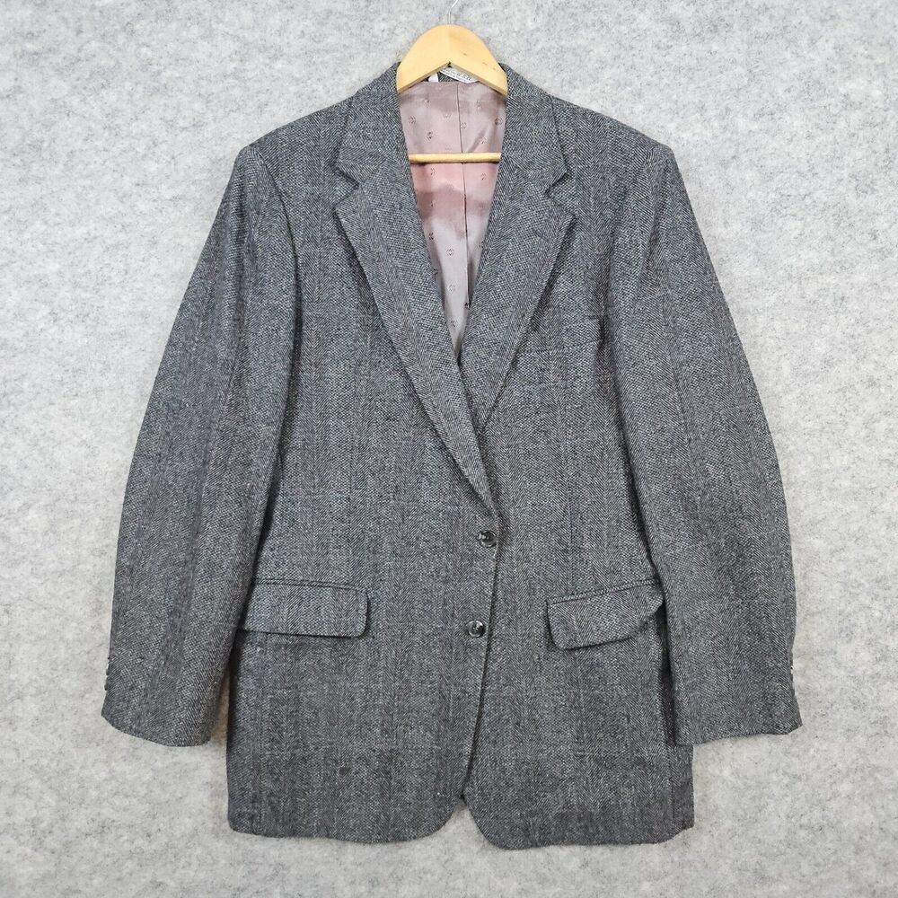 Towncraft Men's Blazer Dark Gray Windowpane Size‎ 43L Herringbone LINER FADING